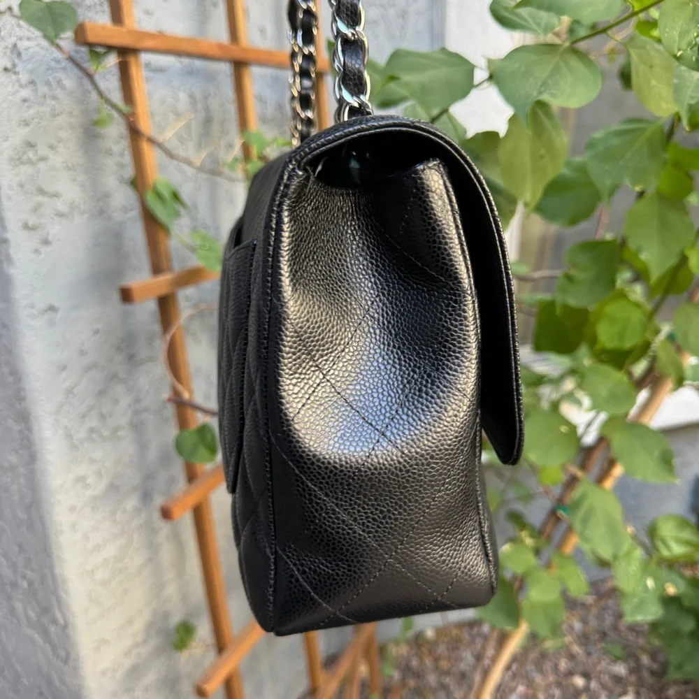 SOLD Chanel Caviar Leather Jumbo Single Flap Shoulder Bag - Picture 11 of 16